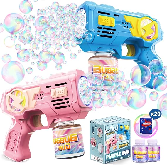 POPERFUN 2 Pack Bubble Gun,Bubble Machine for Kids,Bubble Maker for Toddlers 3-8 Bubble Blower Toy for Girls Kids Summer Outdoor Party Garden Toys Birthday Gift