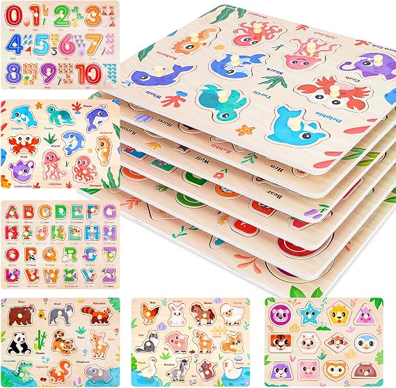 Melofaver Wooden Peg Puzzles, Kids Puzzles Montessori Toddler Toys Ages 3-5