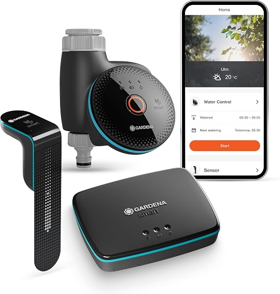 GARDENA Smart Sensor Control Set Water Controls; Smart: Data-Driven Irrigation, Smart Home Integration, Soil Moisture Sensor Included, Valve Technology, Frost Alarm (19045-20)