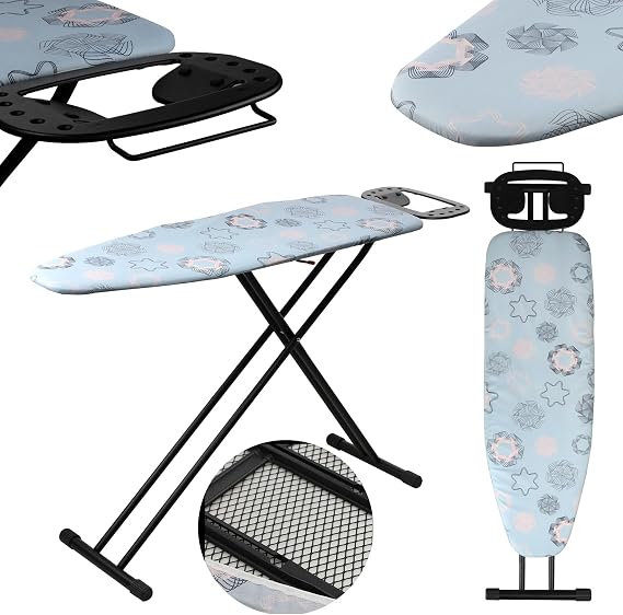KADAX Large Ironing Board 120 x 38 cm - Sturdy Ironing Board for Steam Ironing Station Foldable Height Adjustable with Heat-resistant Iron Rest