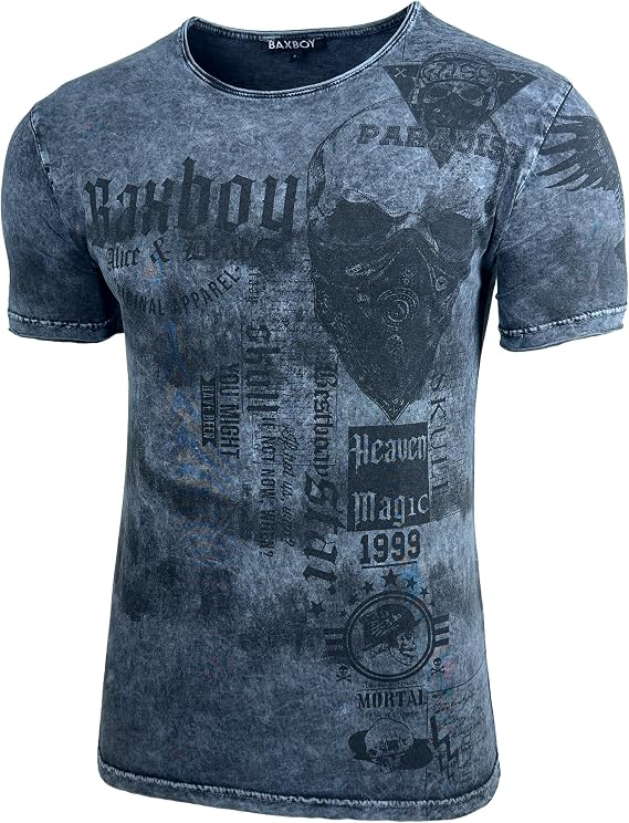 B-07 Men's Round Neck Vintage Washed T-Shirt Short Sleeve Slim Fit Design Fashion Top Print Shirt