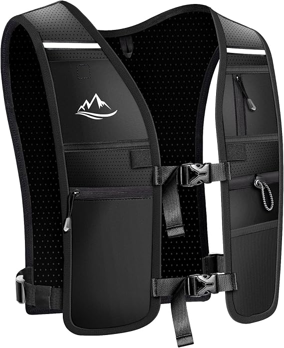 ISEYOU Running Vest, Adjustable Unisex Reflective Vest with Waterproof Zipper Phone Pocket and 7 Storage Compartments, Lightweight and Breathable, Perfect for Running, Cycling, and Hiking