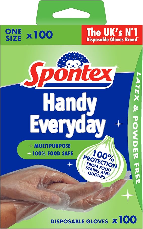 Spontex 100 Handy Multipurpose Disposable Gloves, Latex Free