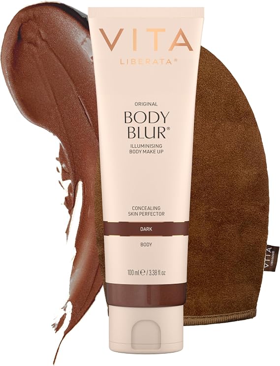 VITA LIBERATA Body Blur Dark 100ml & Mitt Bundle, Leg & Body Makeup, Skin Perfector, Wash Off Instant Tan, Streak Free Application Mitt, Water Resistant, Disguise Imperfections