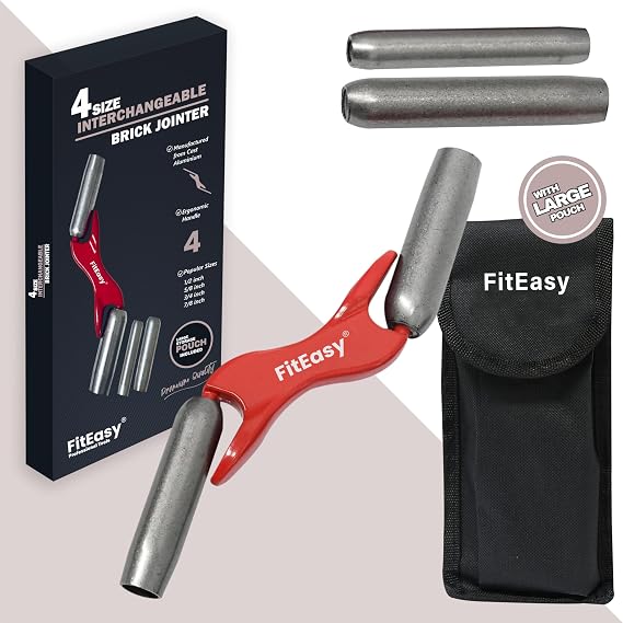 4-Size Interchangeable Brick Jointer - Steel Barrel Bricklaying Tool, 1/2" to 7/8", Masonry Jointer for Bricklayers with Cloth Bag