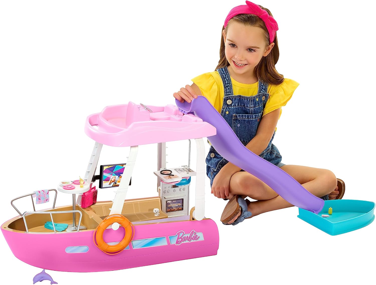 Barbie Dream Boat with Pool and Slide, Playset Includes 20 Pieces Like Dolphin and Accessories, HJV37