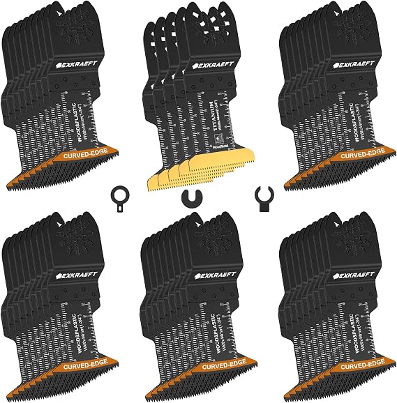 EXKRAEFT 50PCS Curved-Edge Multi Tool Blade for Wood, Plastic