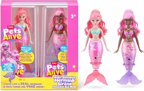 Pets Alive Magic Swimming Mermaid 2 Pack (Sea Star & Coral) by ZURU – Robotic Mermaid Doll for Water Play, Swims Automatically, Bath Toy for Girls & Boys Ages 3+, 16.3 cm