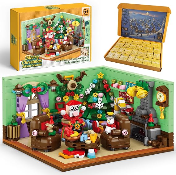 Advent Calendar 2025 Building Blocks for Kids, 24 Day Christmas Countdown Calendar Living Room Building Blocks Toys with 700PCS, Holiday Toy Gift for Kids Teens Boys Girls