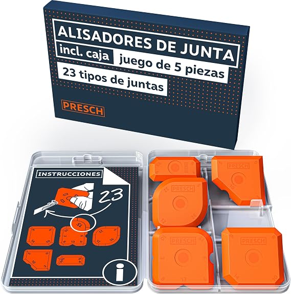 Presch Set of 5 joint smoothers with box – Perfect joints thanks to very straight edges – Special buttons for easy lifting – Ideal for sealants such as acrylic and silicone