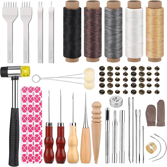 Qzma 45 Pcs Leather Tools, Leather Craft Kit Leather Working Tool