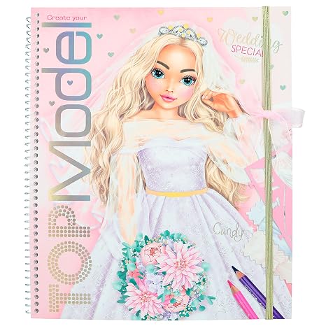 Depesche 12393 Create your TOPModel Wedding Special Sticker Book with 60 Pages to Create Beautiful Outfits, Includes Sticker Sheet, Stencil and Fabric Pattern Sheet
