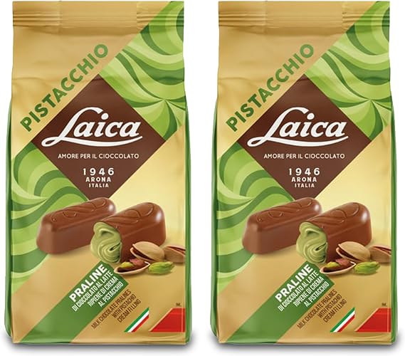 Katsy Style Dubai Pistachio Cream Pralines – Pack of 2, 95g Each, Premium Milk Chocolate with Smooth Pistachio Filling, Nutty Sweets for Gifting & Snacking