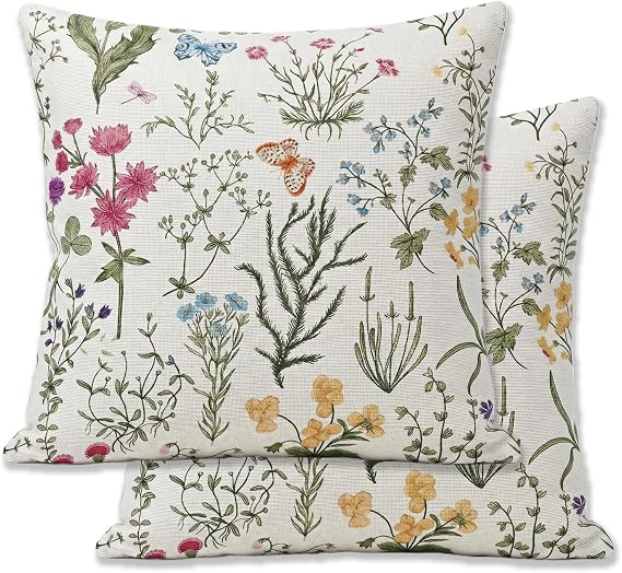 Cushion Covers 45 x 45 cm Set of 2,Sage Green Floral Garden Cushions
