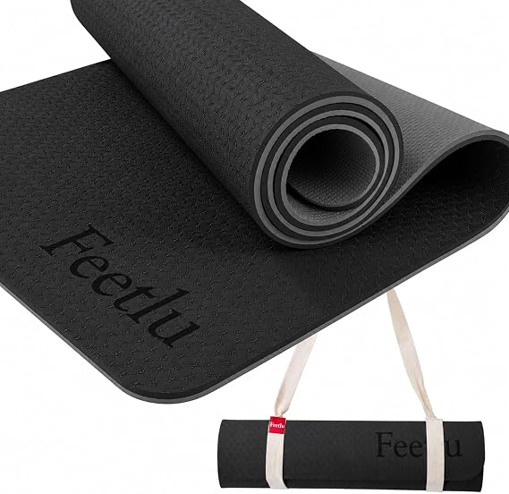 Yoga Mat, Thick, 0.4 inches 10 mm, Extra Thick, Strap Included, Non-Slip, Double-Sided Specifications, Cushioning, Eco-POE, Unisex, Pilates, Muscle Training, Stretching, Floor Exercise