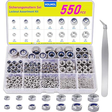550PCS Nylock Nuts Assortment DIN985 & Hex Nuts DIN934