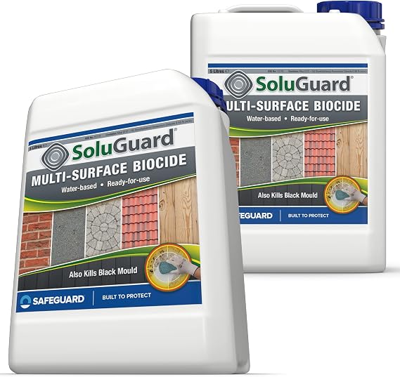 Soluguard Multi Surface Biocide -2 x 5L - High Strength, Ready for Use Against Fungi, Mould, and Algae on Internal and External Walls, Brick, Render, Stone & Other Surfaces