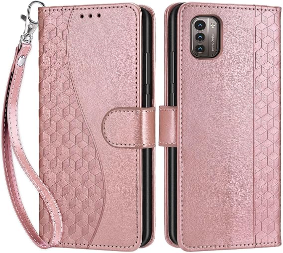 SIENIANLINE Handyhülle für Nokia G11 / Nokia G21 Hülle Premium PU Leder Flipcase Schutzhülle Klapphülle mit Kartenschlitz und Faltbare Brieftasche Hülle für Nokia G11 / Nokia G21 - Roségold