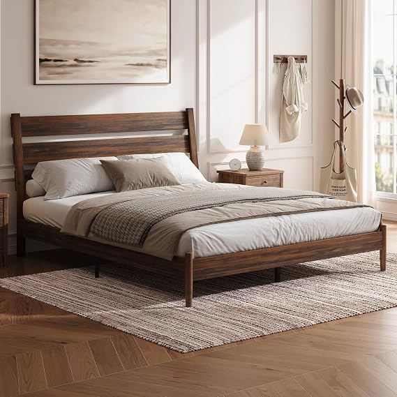 LUXOAK 4ft6 Double Bed Frame, Wooden Bed Frame, 135x190 cm, Dark Oak