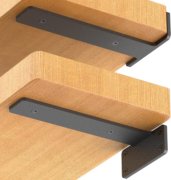 Starunder 6 Pack Floating Shelf Brackets, 10 inch Heavy Duty Industrial Shelf Bracket, Black Metal L Brackets for Shelves Support DIY(1/5 Inch Thicked)