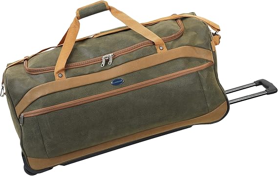 Aerostar 32" Large Lightweight Duffle 2 Wheel Travel Bag Holdall Suitcase Check-in Luggage All Terrain (122L, Brown/Green)