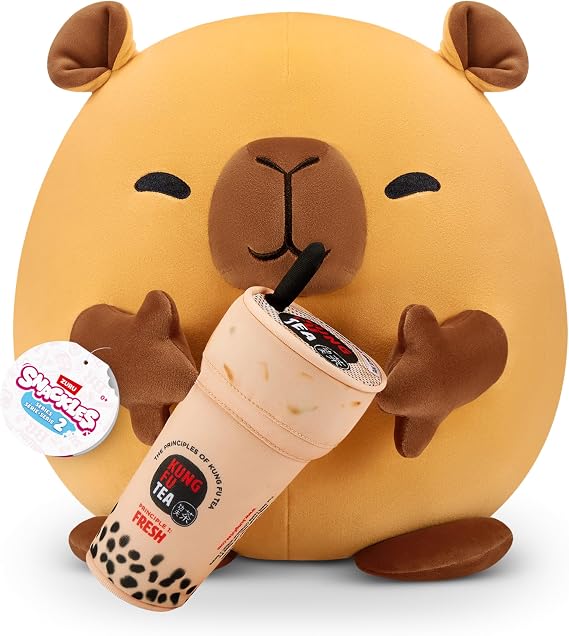 Snackles, Series 2, Capybara (Kung Fu Tea, Bubble Tea), Plush Toy, Cuddly Squishy Comfort Plush with License Snack Brand Accessory, Large (40 cm), Brown Box, (Capybara)