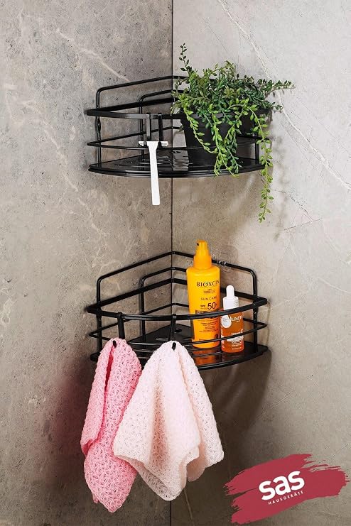 Sas Haus Yapışkanlı Ömür Boyu Paslanmaz Kristal Ayarlanabilir Raf Banyo Düzenleyici 2 ADET Şampuanlık LK-01 S