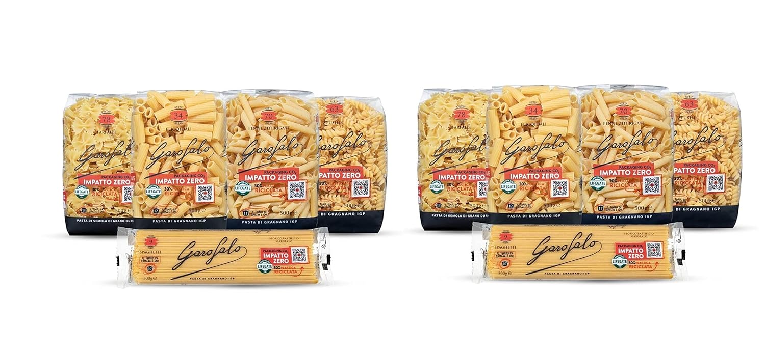 Pasta Test Pack 10 x 500 g 5 Types of Pasta Elicoidali -Penne ziti Rigati -Fusilli Spaghetti Color Trap  Italian Gourmet Polpa 400g