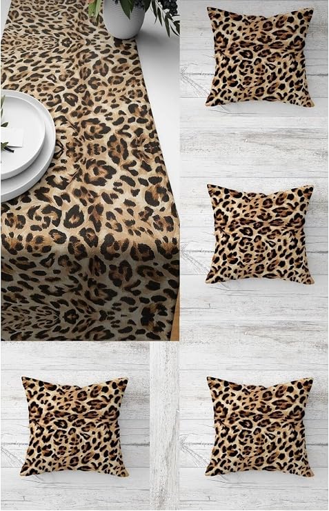 Leopar Runner Örtüsü 40 X 140 Ve 4 Adet Leopar Yastık Kılıfı