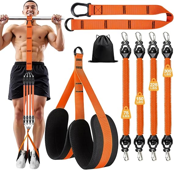 Pull Up Assistance Bands 300LBS, 2026 Upgraded Heavy Duty Resistance Bands for Pull Ups, 4 Adjustable Weight/Size with 2 Feet Rest, Storage Bag, Natural Latex Pull Up Assist Band Set