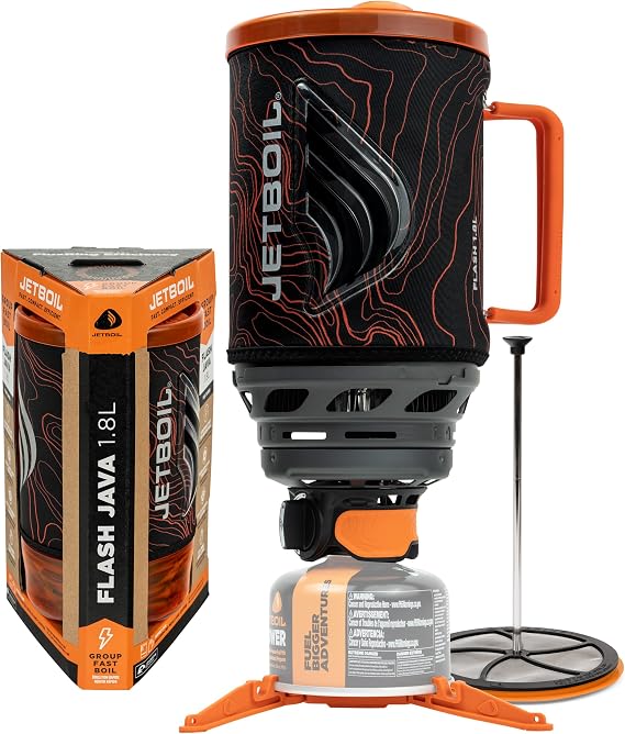 Jetboil Portable Quick Cooker, Flash Java 1.8L, Coffee Press for Camping and Backpack, Auto Power On, New for 2026 (2026 Propane/Isobutane Burner) (Taupe)