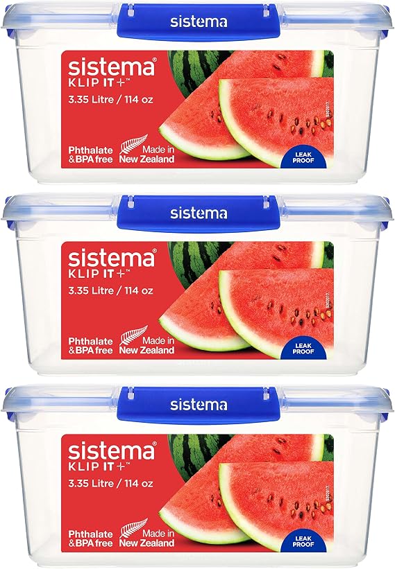 Sistema KLIP IT PLUS Food Storage Containers | 3.35L | Airtight Container Set | Leak Proof Gasket | Simple Locking Clips | 3 Pack