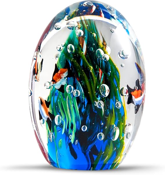 EUSTUMA Hand Blown Underwater World of Glass,Office Paperweight Glass for Desk,Home Decor Collectible,Aquarium Decor,Office Decor Ocean Lovers