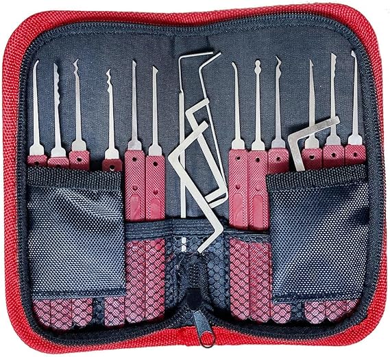 17pcs Lock Picking Set and Zipper Case with Leather Pouch Lock Pick Tool for Beginners and Professional Locksmiths
