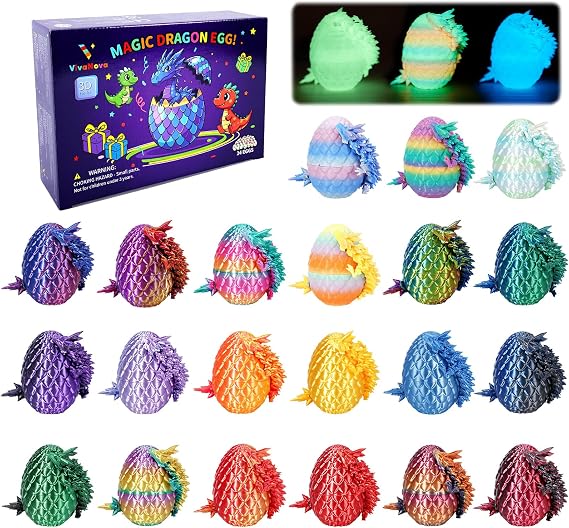 VivaNova 24 Pack 3D Printed Dragon Eggs with 13 cm Articulated Dragons