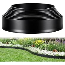 Professional Landscape Edging Border, 6m x 5cm Flexible Plastic Lawn Edging with 25 Strong Steel Stakes & 25 Positioning Washers, All Weather Resistant for Garden, Yard, Flower Bed, Gravel