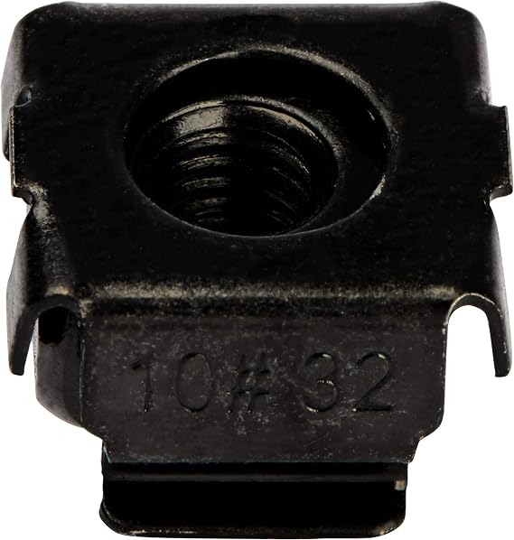 10-32 Cage Nuts - 50 Pack - Rack Mount Clip Nuts - For Square Hole Server Rack - Black (CABCAGENUTS1032)