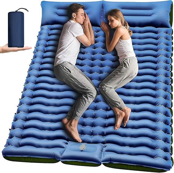 Yuzonc Double Sleeping Pad - Self Inflating 17cm Extra-Thick for 2 Person with Pillow Built-in Foot Pump Inflatable Sleeping Mat for Backpacking, Hiking, Traveling, Tent, Portable Camping Mat