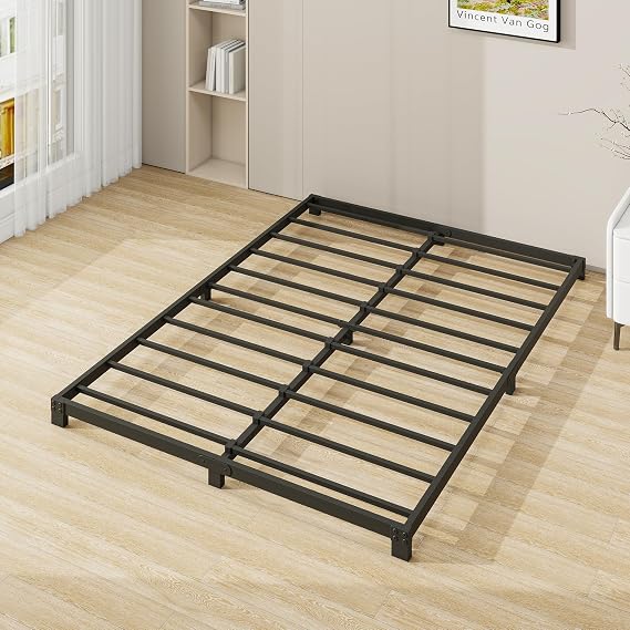 8cm Low Double Floor Bed frame, Heavy Duty Metal Platform Bed Black