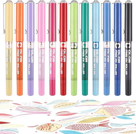12 Pack Needle Rollerball Pens 0.5mm, Extra Fine Point Pen