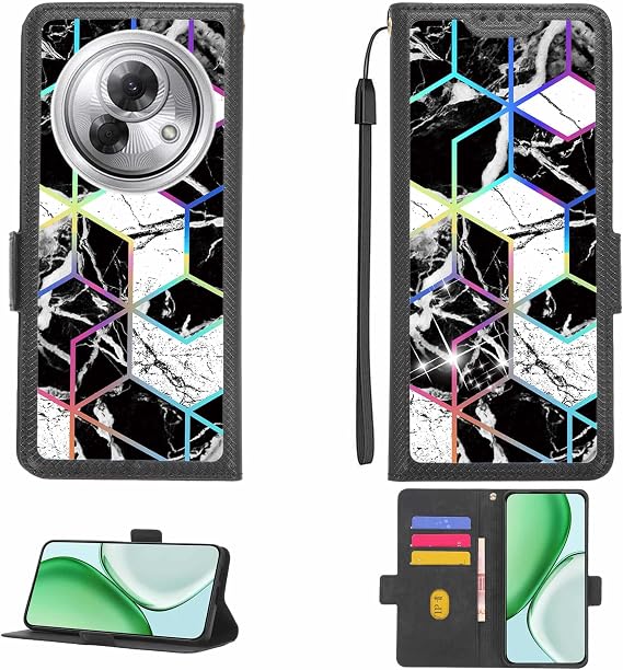 Aroepurt Case Compatible for Meizu Lucky 08 Phone Case Flip Cover [with Tempered Glass Screen Protector][RFID Blocking][Colorful Reflect Light] LPT-HS