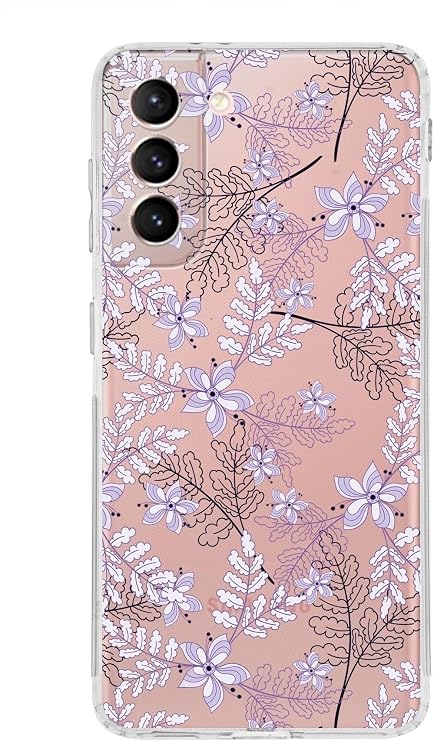 PrintiFy Samsung Galaxy S21 Kamera Korumalı Kapak Floral Lila Tasarımlı Şeffaf Kılıf