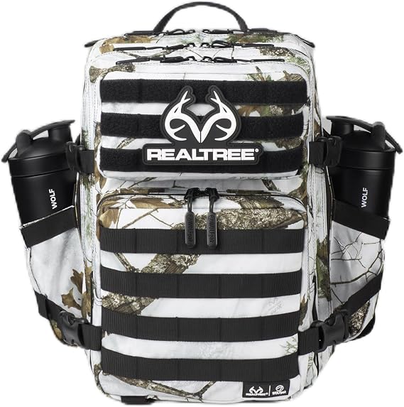 WOLFpak 25L アスレチックジムバックパック - 耐久性のある1000D防水オックスフォード素材、MOLLEウェビング、ラップトップポケット付き, Realtree Apx Snow。, 25L, 25リットルのバックパック。