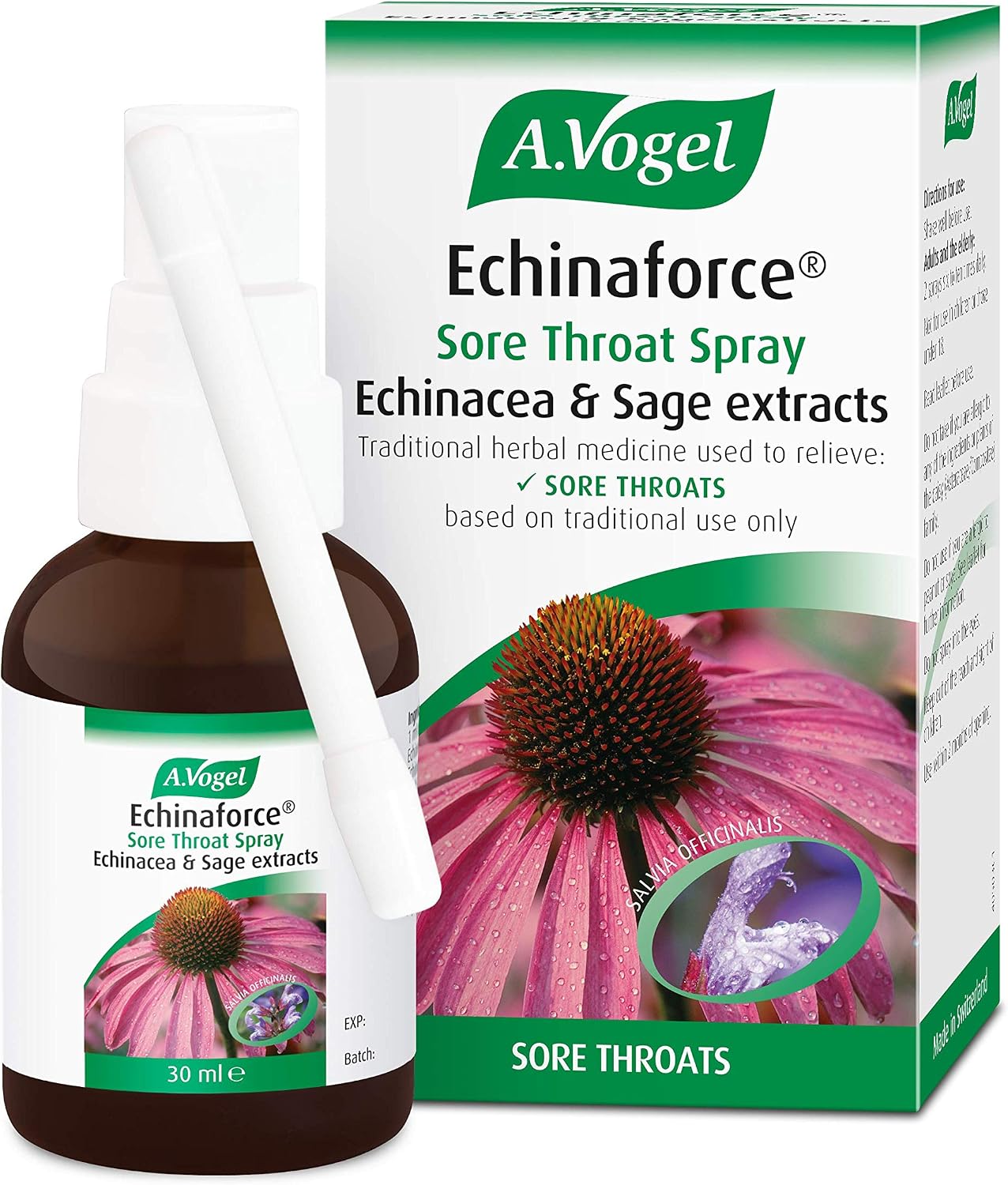A.Vogel Echinaforce Sore Throat Spray | Extracts of Fresh Echinacea & Sage | 136 Sprays | Used for Targeted Relief from Sore Throats