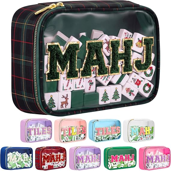 Mahjong Bag American Mahjong Case Waterproof, Green Tartan, Mahj