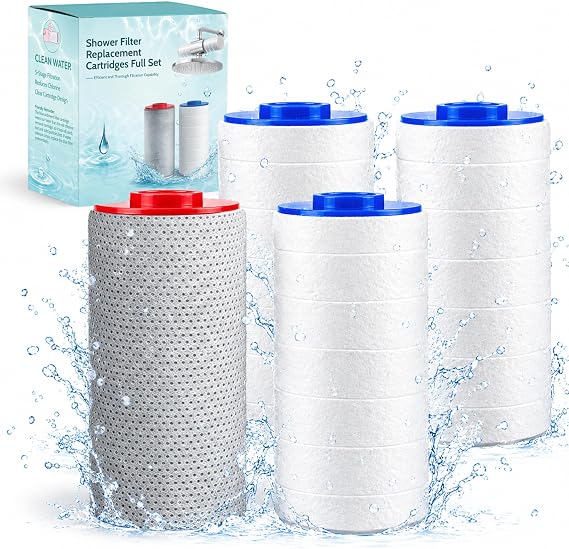 Replacement Filters Compatible with Weddell Duo System, Shower Water Filters Reduce Chlorine PFAS & Contaminants, Shower Head Filters Improve Skin & Hair Health, 1 Red + 1 Blue (1 red + 3 blus)