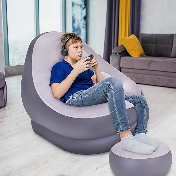 Benross Inflatable Chair & Footstool Set for Gaming, Reading & Movies