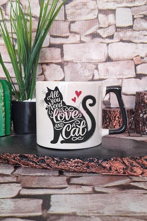 Kedi Komik Zeki Esprili Kedisever Kedi Sahibi Akıllıca Hediyelik Kulplu Kupa Bardak, QBLK5731-SY