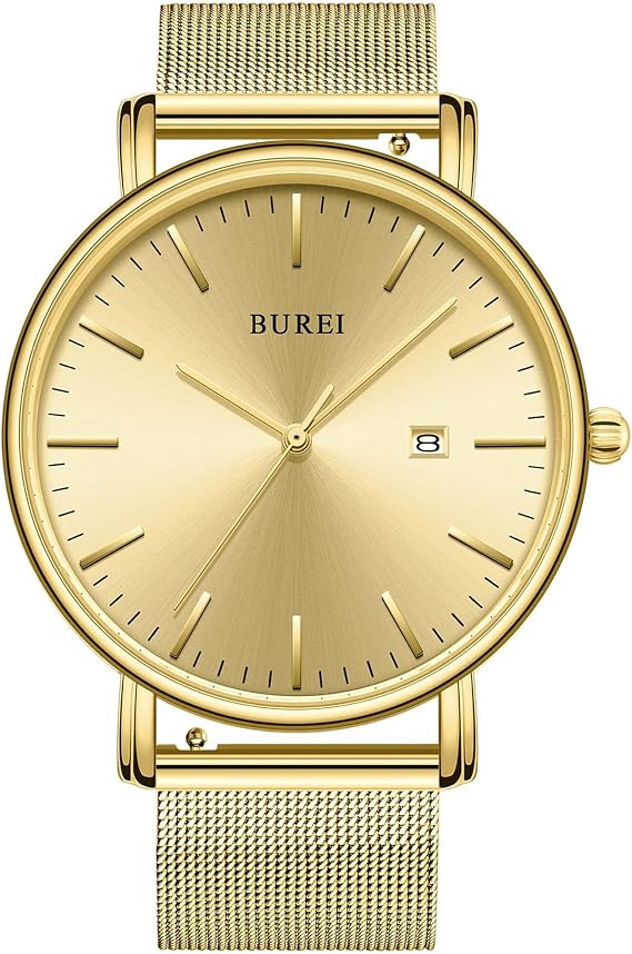BUREI Stylish Men's Watches Minimalist Ultra Slim Date Large Face Watch with Teacher Strap