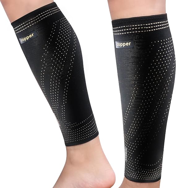 Hiball Copper Calf Compression Sleeves for Men & Women, Lower Leg Support Braces, Footless Graduated Compression Socks for Varicose Veins, Shin Splint, Lymphedema, Calf Pain Relief, Running (1 Pair)